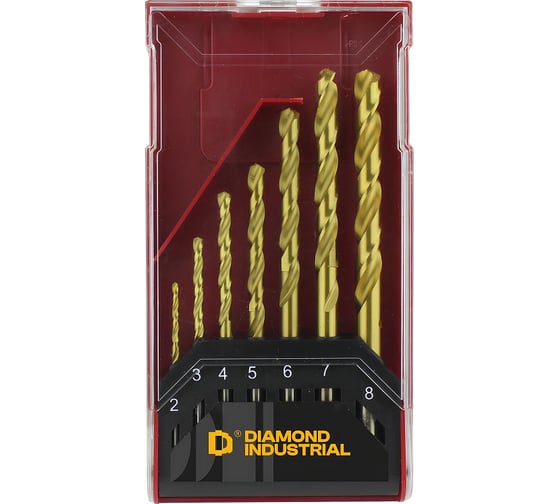 Набор сверл по металлу Diamond Industrial 2-8 мм 7 штук, пласт.коробка HSS-TIN DIDSMET287S 1