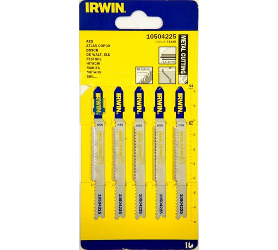Пилка (5 шт; 92х67 мм; 3/4; 20TPI; HSS; T118B) для электролобзика Irwin 10504225 1
