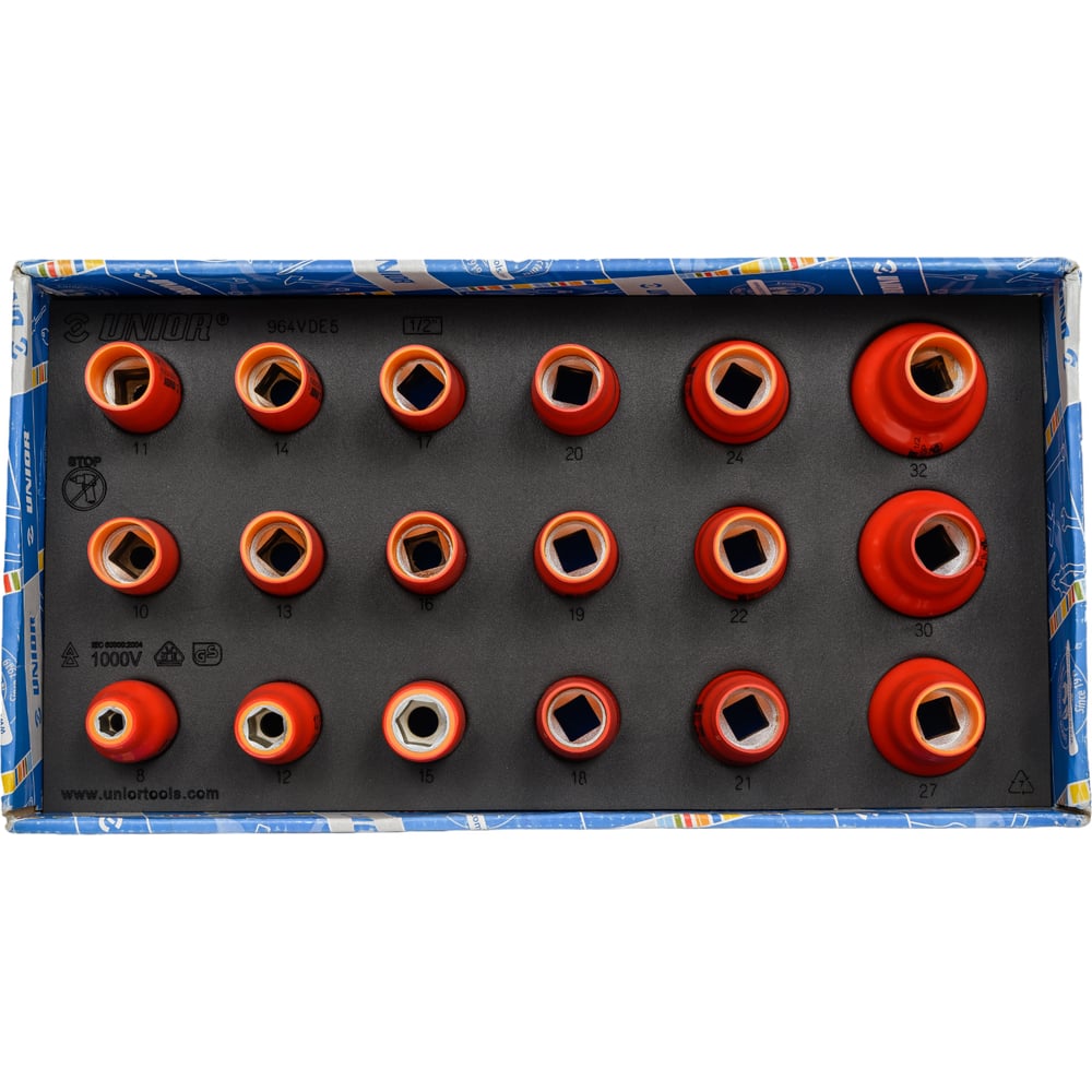 Набор головок торцевых изолированных (18 шт; 1/2"; 8-32 мм; 1000V ...