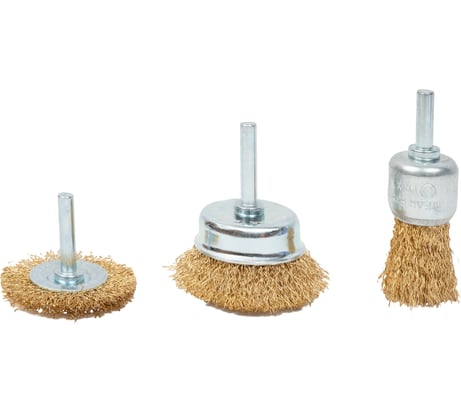 Набор щеток для дрели, 3 шт., 1 плоская, 50 мм, + 2 "чашки", 25-50 мм, со шпильками, мет. Gigant G-11047L