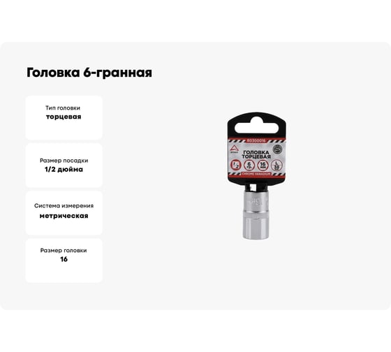 Головка 6-гранная (16х38 мм; 1/2) Arnezi R0300016