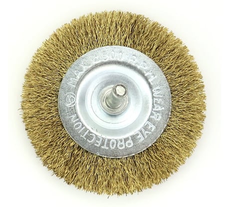 Щетка дисковая EuroBrush Д75х10мм, c хв-м д6х30мм, ворс гофр латунь 0.2мм, до 15000 об/мин, на дрель 13-087 EB-D75BB1