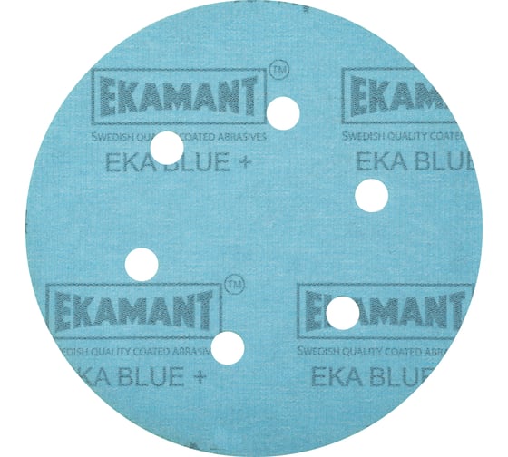 Круг шлифовальный на липучке по дереву и лакам EKA BLUE +V (150 мм; Р80; 6 отверстий) Ekamant 50105045