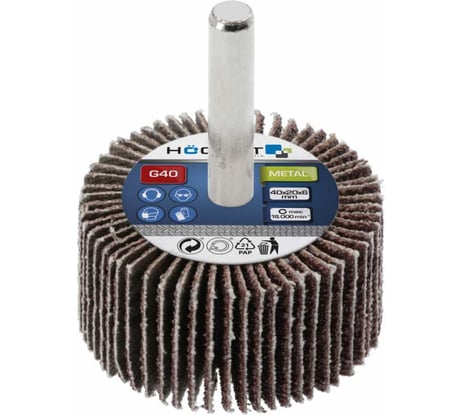 Круг шлифовальный лепестковый радиальный (40x20 мм; хвостовик 6 мм; P80) HOEGERT TECHNIK HT8D003