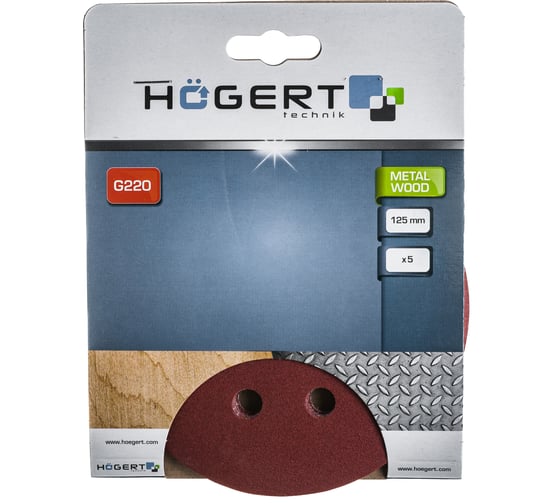 Круг шлифовальный на липучке с отверстиями (5 шт; 125 мм; P200) HOEGERT TECHNIK HT8D127 1