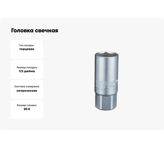 Головка свечная INFO 6-гранная 20.8 мм, 1/2DR 207420.8