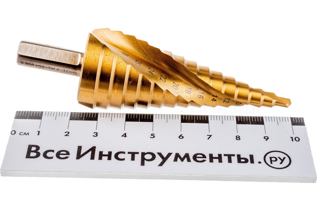 Сверло ступенчатое по металлу SPIRAL HSS-TiN 4-32х2/102 мм D.BOR SDSP ...