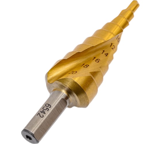 Сверло ступенчатое по металлу SPIRAL HSS-TiN 4-20х2/75 мм D.BOR SDSP-TIN-04-20-08