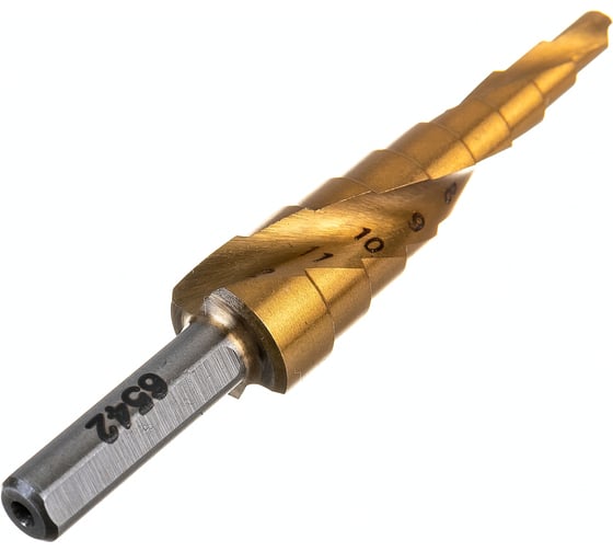 Сверло ступенчатое по металлу SPIRAL HSS-TiN 4-12х1/70 мм D.BOR SDSP-TIN-04-12-06