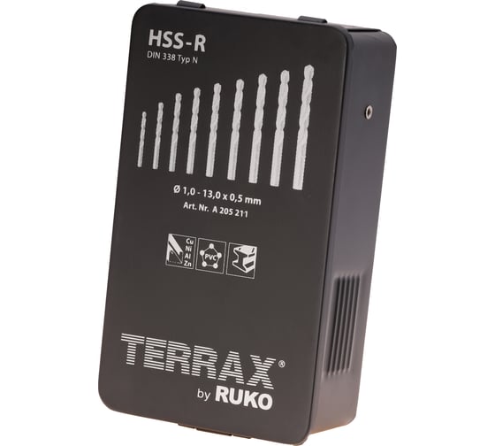 Набор сверл по металлу (25 шт; 1-13 мм; HSS-R) Terrax by RUKO