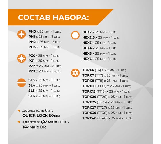 Набор бит с держаталем RAGE 32 шт. 554107
