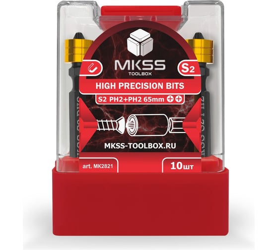 Бита торсионная двухстороняя с магнитным держателем MKSS Toolbox РН2/PH2, 65 мм (10 шт) MK2821