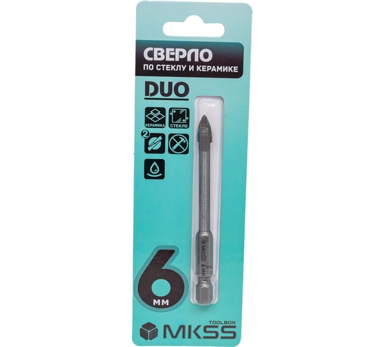 Сверло твердосплавное по стеклу и керамике MKSS Toolbox DUO 6мм TS2006