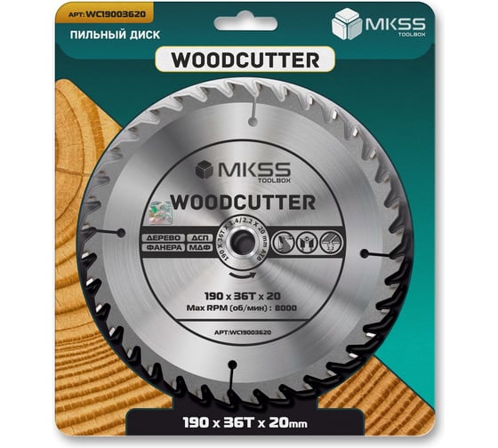 Диск пильный по дереву MKSS Toolbox Woodcutter WC1900 190x36Тх20 мм WC19003620