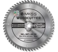 Диск пильный по дереву MKSS Toolbox Woodcutter WC1900 190x56Тх30/20 мм WC19005630