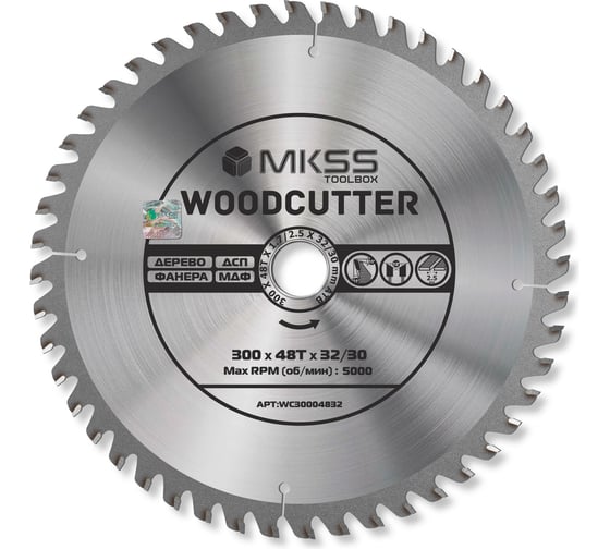 Диск пильный по дереву MKSS Toolbox Woodcutter WC3000 300x48Тх32/30 мм WC30004832 1