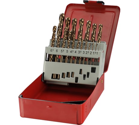 Набор сверл по металлу H-Tools 1-10мм, 19шт, DIN338, HSSE-Co5 135град. LH-левые 215214LiHT