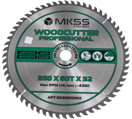 Диск пильный по дереву MKSS Toolbox Woodcutter Professional SS3035 350x60Тх2.2/3.2x32 мм SS30350002