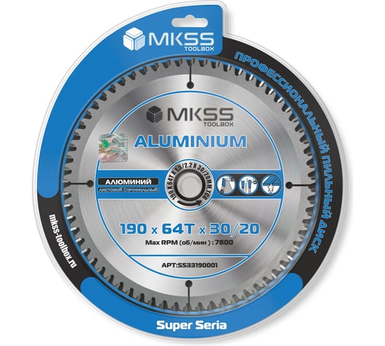 Диск пильный по алюминию MKSS Toolbox Aluminium SS3319 190x64Тх1.5/2.2x30/20мм SS33190001