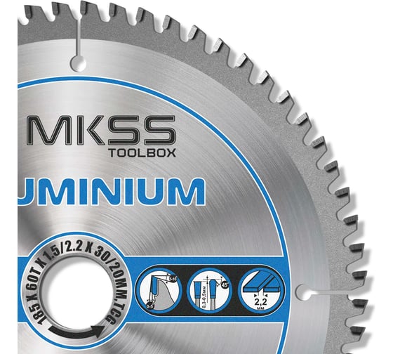 Диск пильный по алюминию MKSS Toolbox Aluminium SS3318 185x60Тх1.5/2.2x30/20мм SS33185001