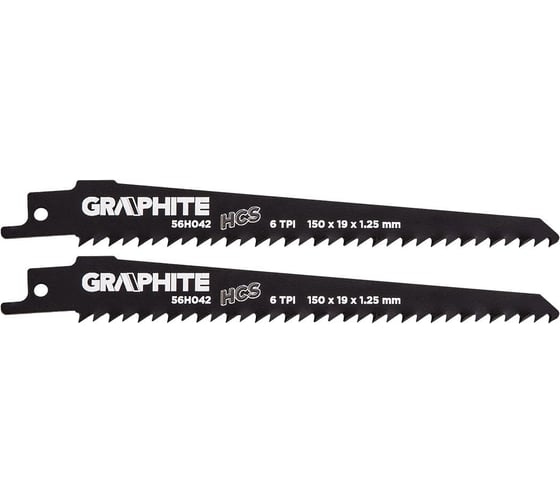 Полотно пильное (2 шт; 150x19x1.25 мм; 6TPI; HCS) для сабельной пилы GRAPHITE 56H042