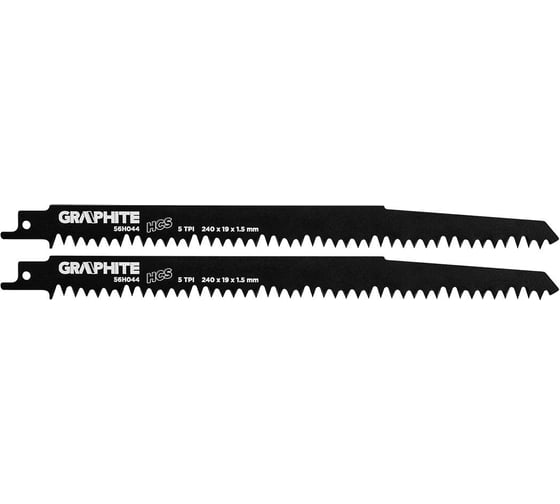 Полотно пильное (2 шт; 240x19x1.25 мм; 5TPI; HCS) для сабельной пилы GRAPHITE 56H044 1
