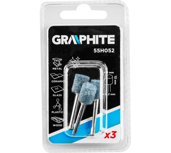 Камни шлифовальные (3 шт; 10х12 мм; хвостовик 3.2 мм; цилиндр) GRAPHITE 55H052