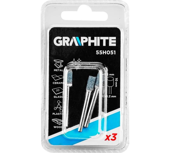 Камни шлифовальные (3 шт; 5х10 мм; хвостовик 3.2 мм; цилиндр) GRAPHITE 55H051 1