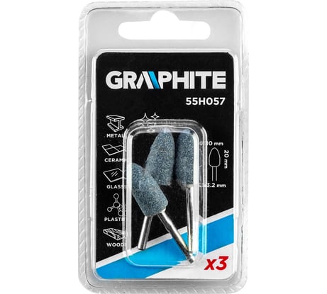 Камни шлифовальные (3 шт; 10х20 мм; хвостовик 3.2 мм; пуля) GRAPHITE 55H057