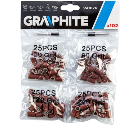 Ленты шлифовальные (100 шт; 6.3 мм; К60/К80/К120/К240; хвостовик 3.2 мм) GRAPHITE 55H076
