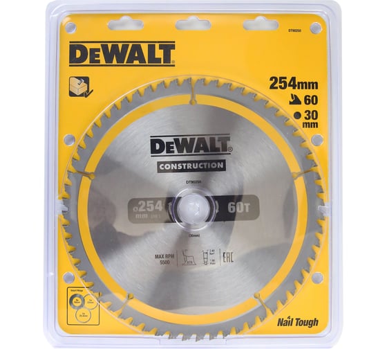 Диск пильный по дереву 254х30 мм, 60Т Dewalt DT90250