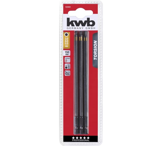 Набор бит TORSION HEX (3 пр, 3, 4, 5 мм, 150 мм) kwb 123441