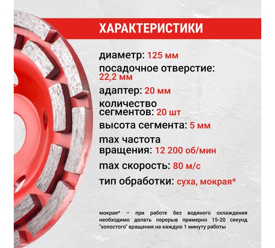 Чашка алмазная двухрядная VIRA ECO 125 мм 592035