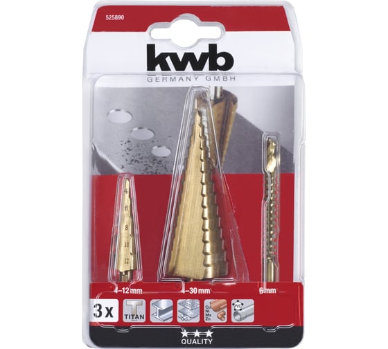 Набор ступенчатых сверл, 3 предмета kwb 525890