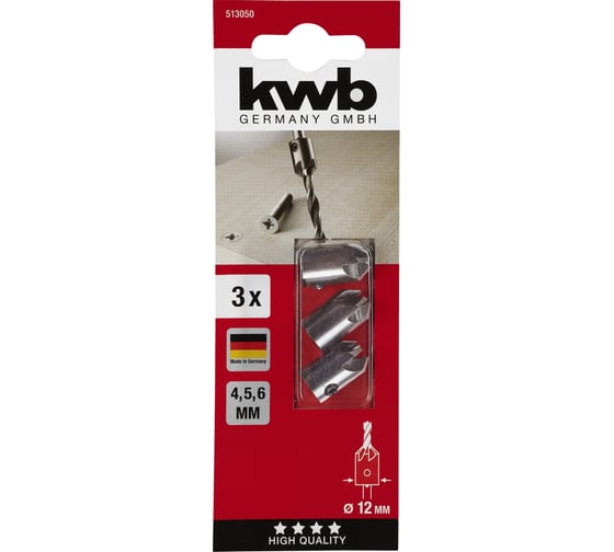 Набор зенкеров 4, 5, 6 мм, 3 предмета kwb 513050