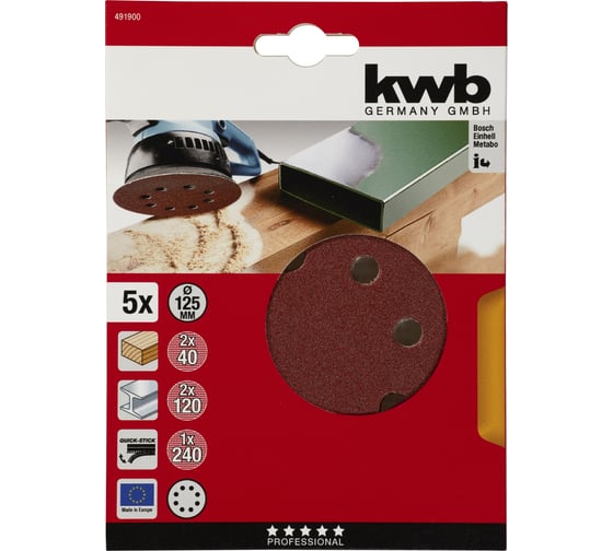 Круг шлифовальный QUICK-STICK 125 мм 5 предметов KWB 491900