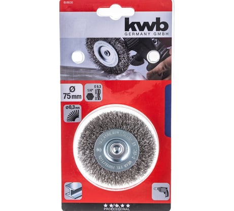 Щетка плоская для дрели 75 мм нерж. сталь жесткая kwb 609830