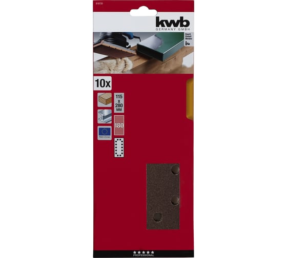 Лист шлифовальный 115x280 мм, К180, 10 шт kwb 818720