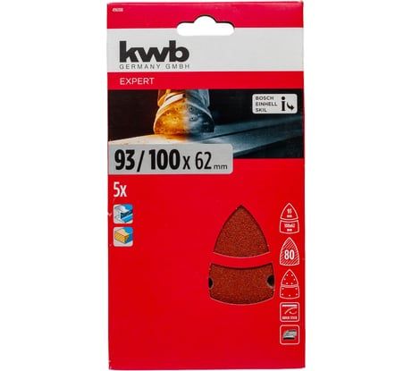 Шлифлист для дельташлифмашины 100x62,93 мм, К 80 5 шт KWB 496108