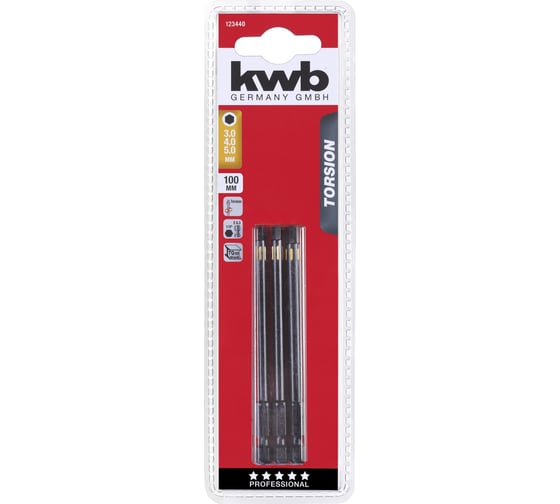 Набор бит TORSION HEX 3, 4, 5, 100 мм, 3 предмета kwb 123440