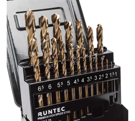 Набор сверл по металлу RUNTEC 1-10 мм, HSS-Co5, 19 предметов RT-DSCB19