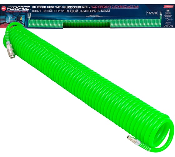 Шланг витой полиуретановый Forsage 8х12 мм, 15 м, с быстроразъемами F-1208-15Green(59767)
