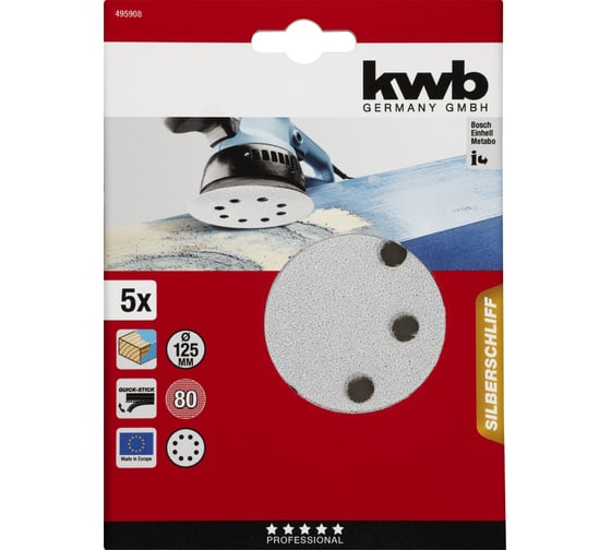 Круг шлифовальный 125 мм К80 5 шт KWB 495908