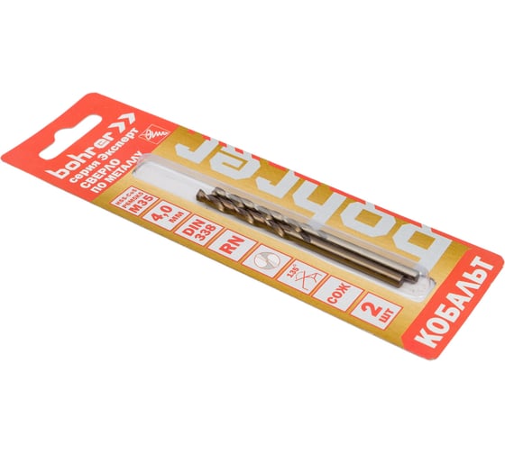 Сверло по металлу Эксперт (2 шт; 4 мм; Р6М5К5; HSS-Co5%; M35; DIN 338) BOHRER 31530040