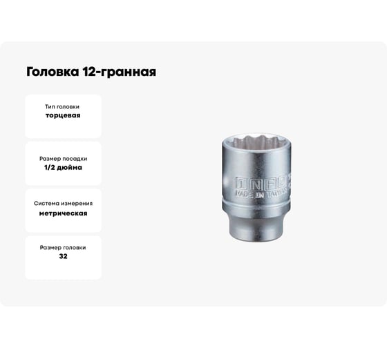 Головка 12-гранная INFO 32 мм, 1/2DR 94932