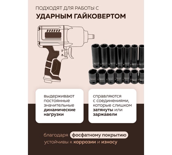 Набор 6-гранных головок FORSTIME  20 предметов, 1/2, короткие 38мм, глубокие 78мм: 10-19мм FT-4201-5K(61640)