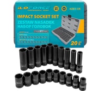 Набор головок iLOFORCE 20 предметов, 1/2", 6граней, короткие 38мм/глубокие 78мм: 10-19мм, в пласт.кейсе IF-4201-5K(61641)