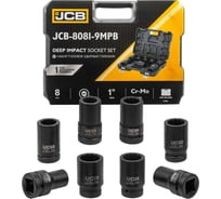 Набор головок ударных глубоких JCB 8 предметов, 1", 12-граней, 22,24,27,30,32,36,38,41, в пласт.кейсе JCB-8081-9MPB(60774)