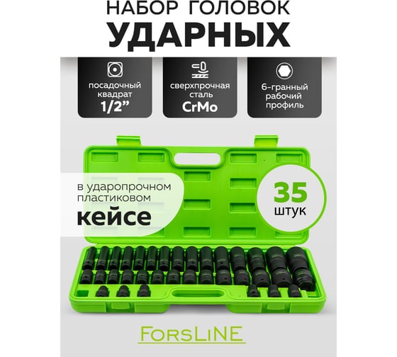 Набор головок ForsLine 35 предметов, в пластиковом кейсе FL-4353-5K(61639)