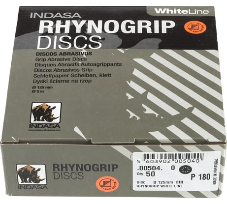Круг RHYNOGRIP (50 шт; 125 мм; Р180; 8 отверстий) INDASA 00504